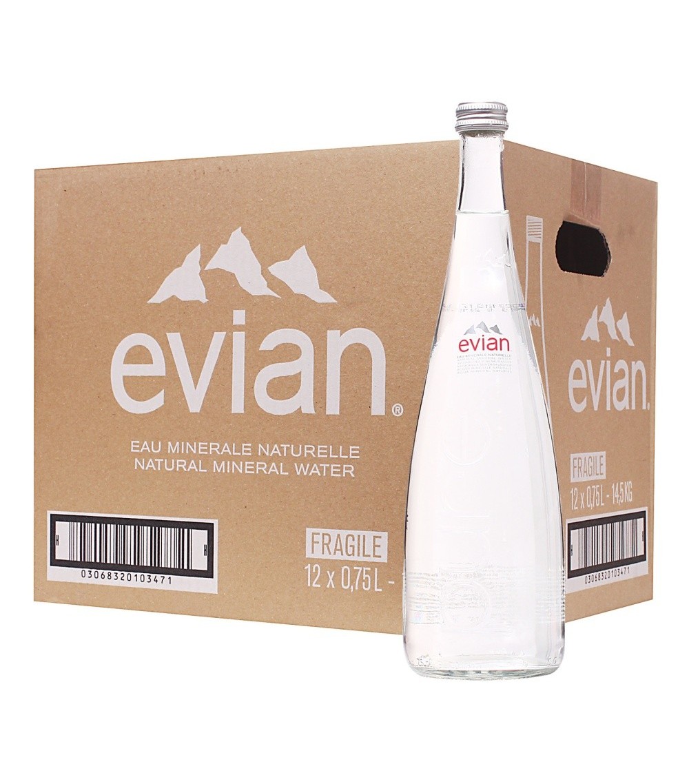 Evian Natural Mineral Still Water Glass Bottle 7500ML (Pack of 12 x 750ML)