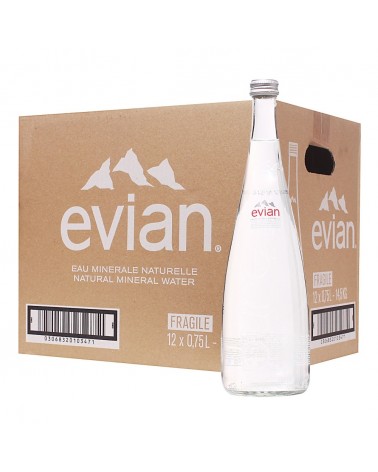 Evian Natural Mineral Still Water Glass Bottle 7500ML (Pack of 12 x 750ML)