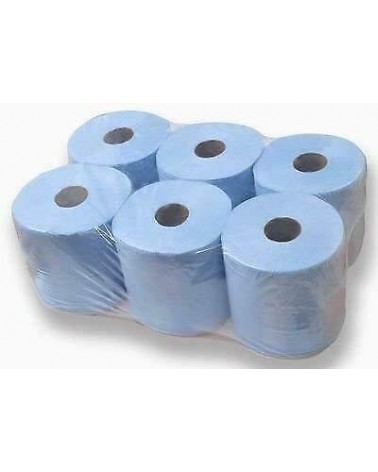 Blue Roll 2 Ply, Large Roll of Disposable Blue Paper Hand Towels 6 pack