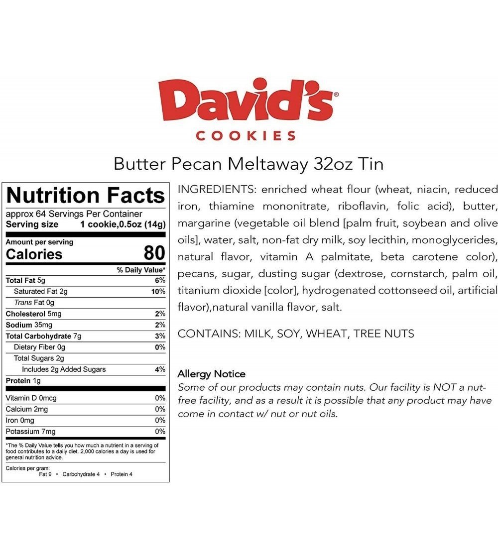 David's Cookies Butter Pecan Meltaways 32 oz. Tin